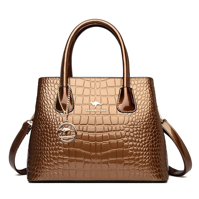 2022 Trend Women Bags Designer Luxury Patent Leather Shoulder Sac Crocodile Pattern Handbags Purses Ladies Crossbody Bucket Sac