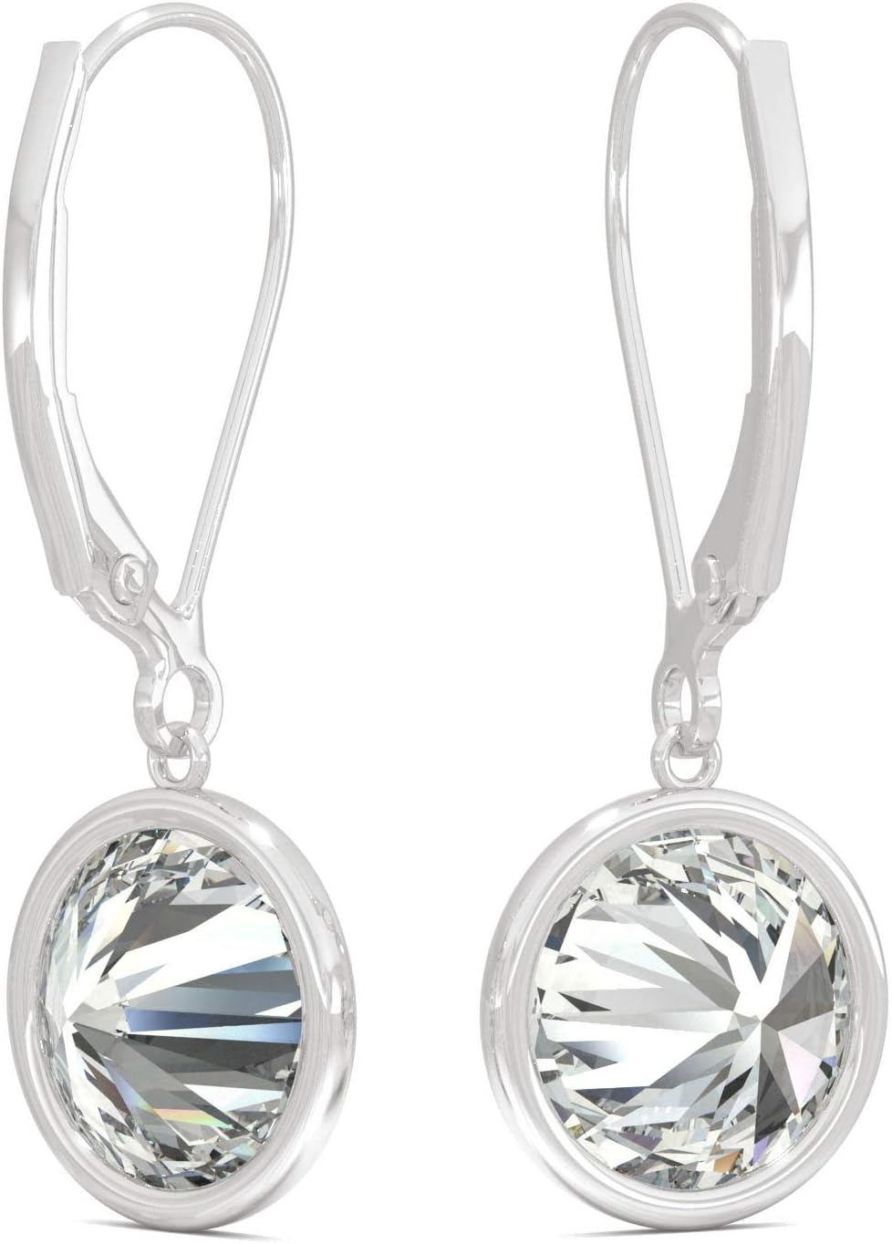 14K White Gold Moissanite by Charles & Colvard 8mm Round Bezel Drop Earrings 3.80cttw DEW