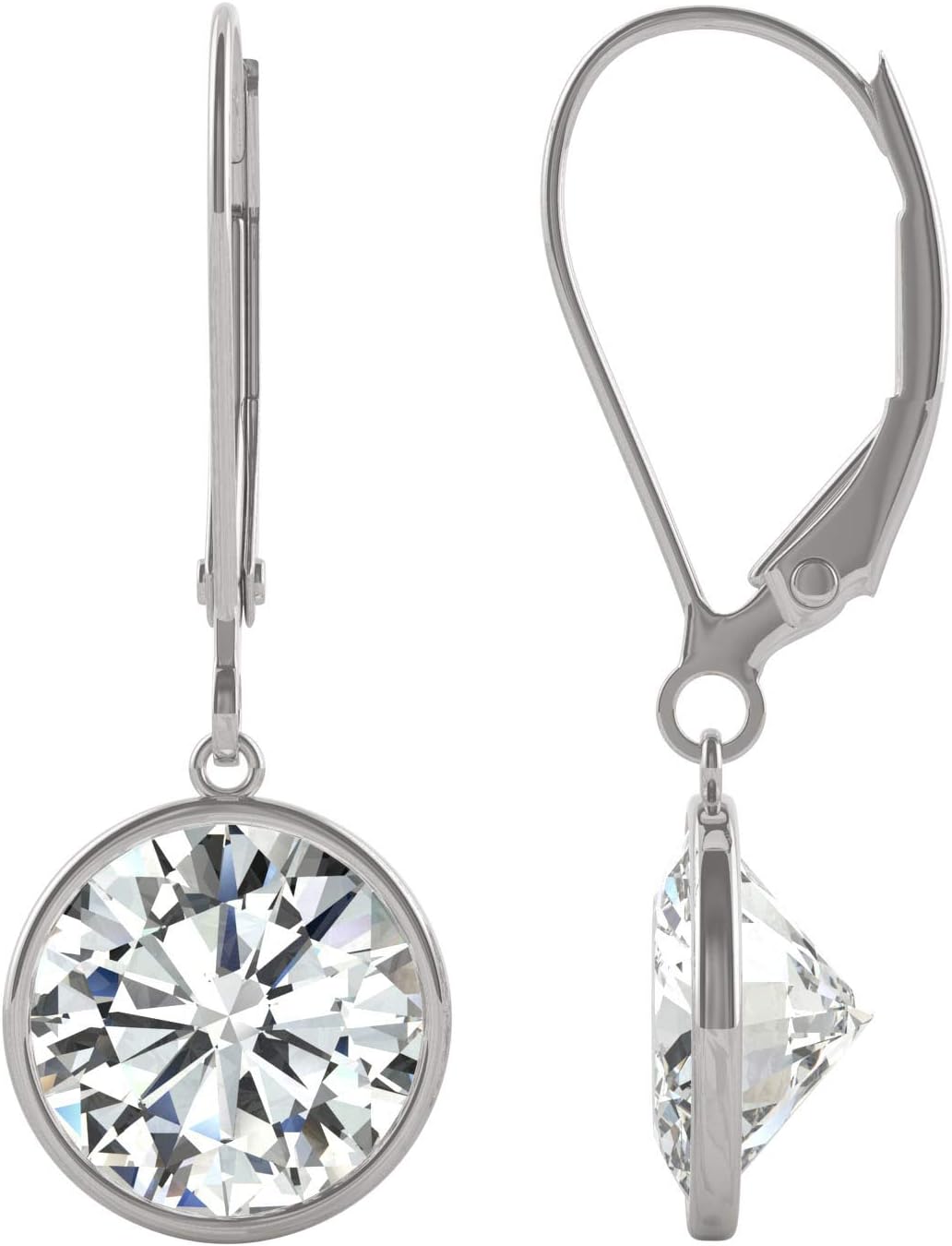 14K White Gold Moissanite by Charles & Colvard 8mm Round Bezel Drop Earrings 3.80cttw DEW