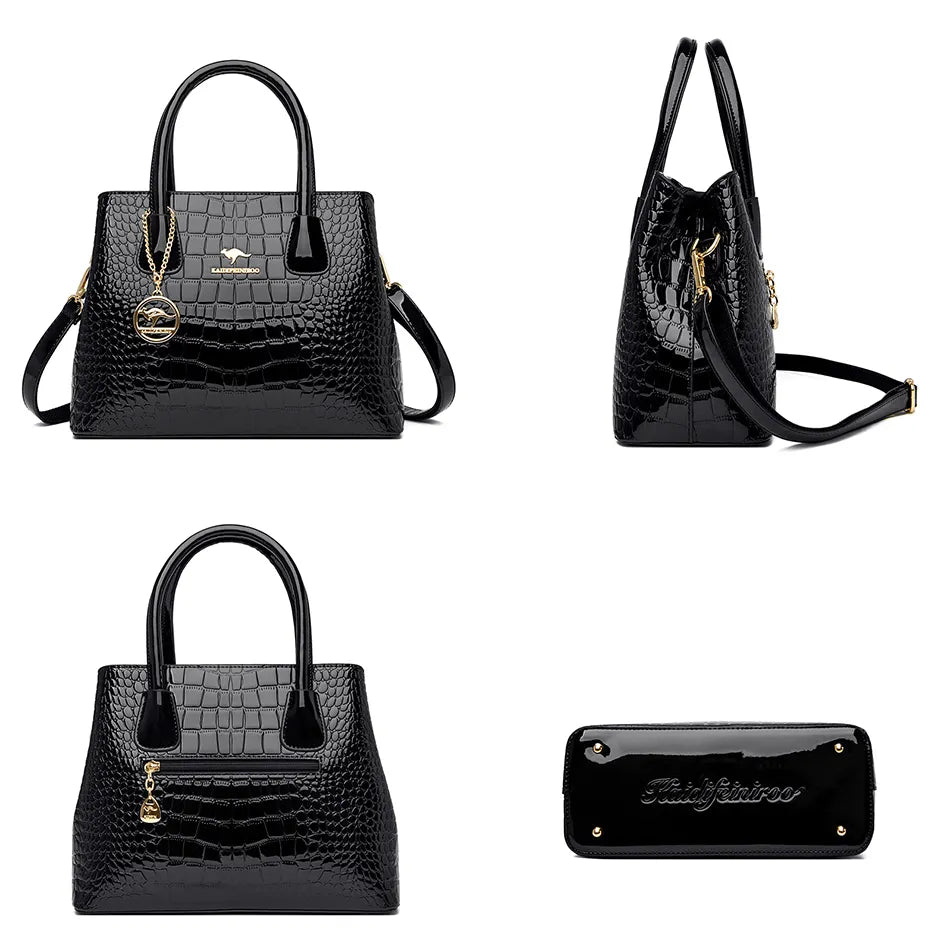 2022 Trend Women Bags Designer Luxury Patent Leather Shoulder Sac Crocodile Pattern Handbags Purses Ladies Crossbody Bucket Sac